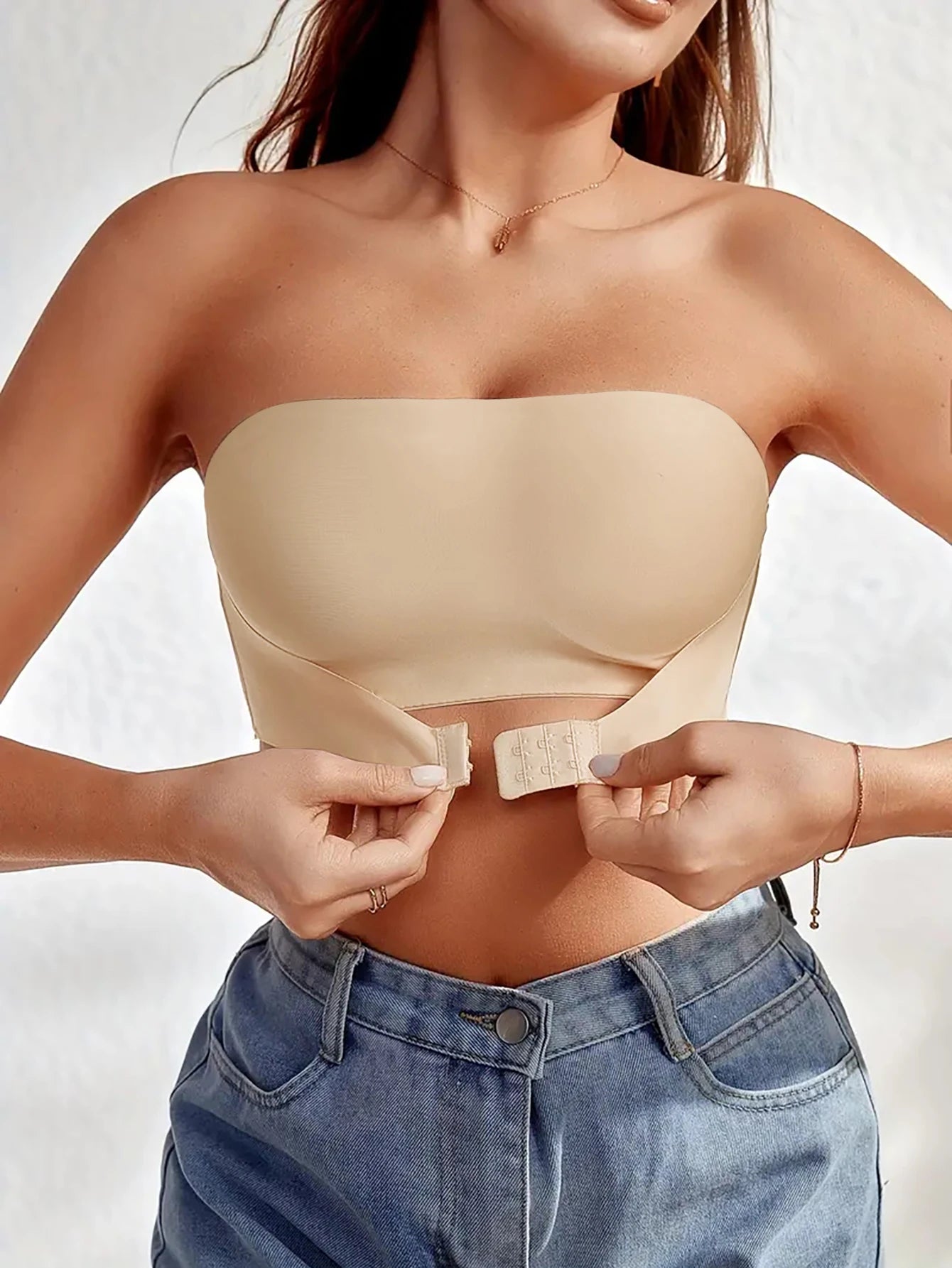 Women's Strapless No Padding Seamless Front Button Bra Comfortable Smooth