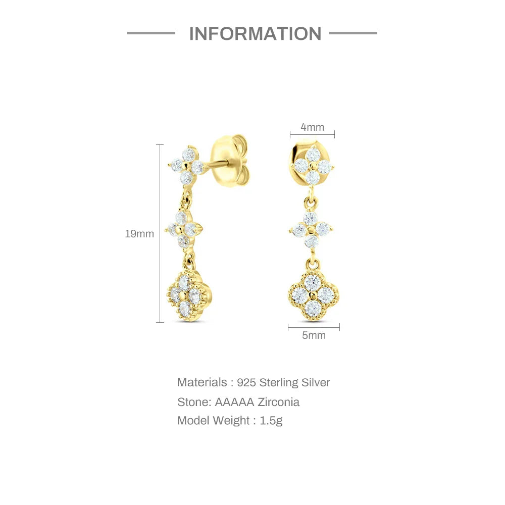 ROXI S925 Sterling Silver Petals Stud Earring Microinlaid Colorful Cubic Zirconia Chain Tassel Earrings For Women Dangle Earring