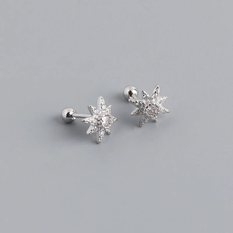 WANTME 925 Sterling Silver Fashion Korean Petal Screw Bead Stud Earrings for Women Charm Ear Bone Piercing Jewelry Accessories