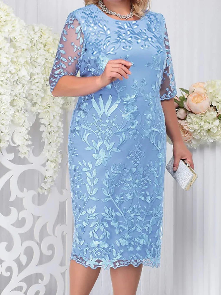 Plus Size Party Dress for Wedding Guest Luxury Elegant Women's 50 Year Ladies Lace Floral Prom Bodycon Chubby Women's Dresses