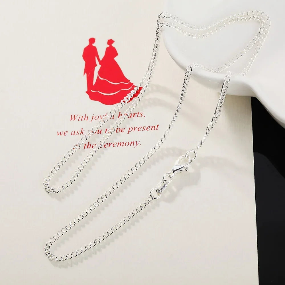 925 Sterling Silver 40-75CM LONG 2mm Width Side Chain Necklace For Women