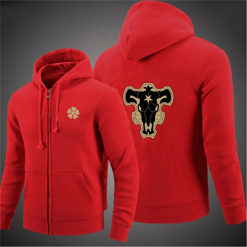 Fashion Casual Black Clover Black Bulls Zipper Hoodie Hip Hop Street Wear Sweatshirts Skateboard Men/Woman Pullover Hoodies