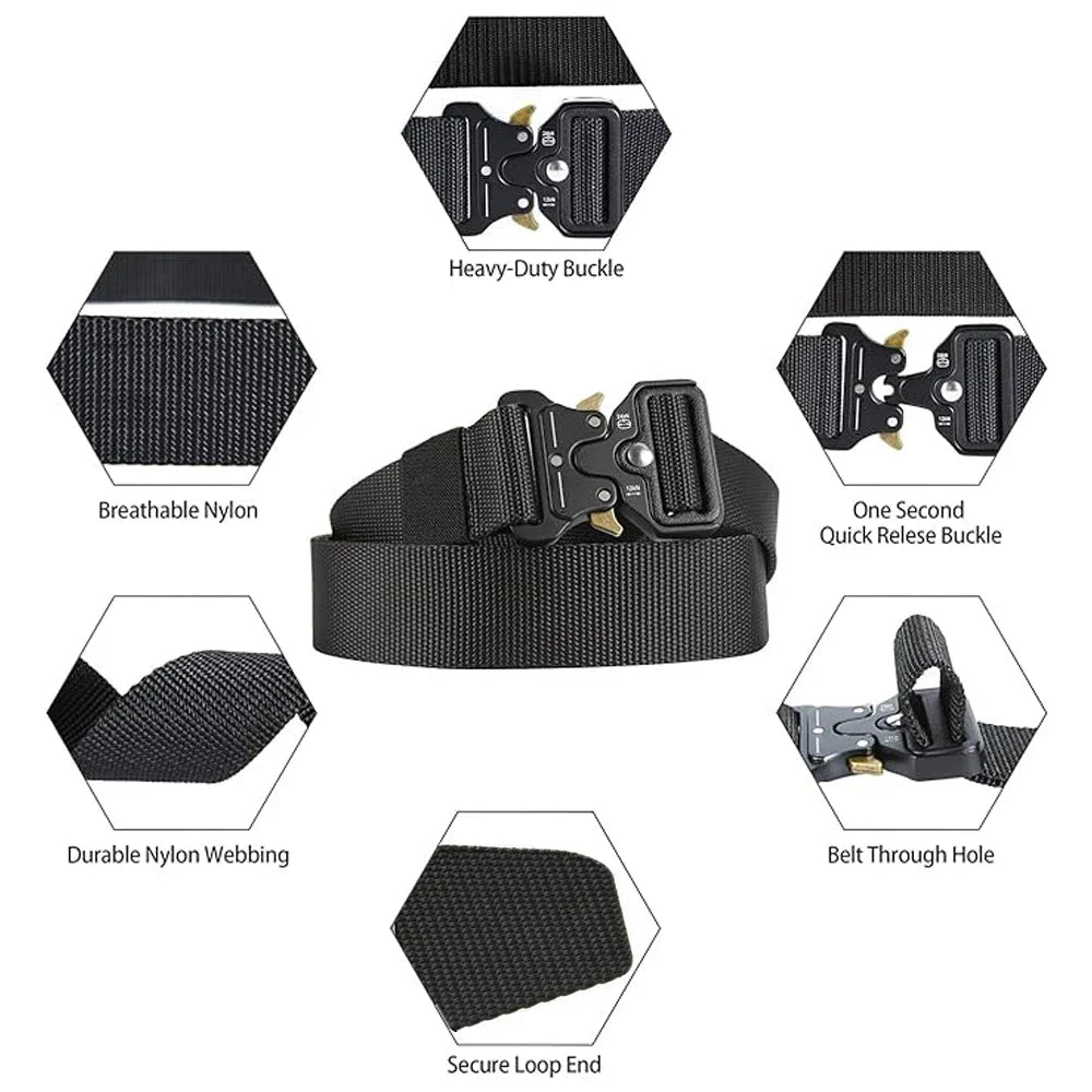 Men Tactical Belt Quick Release Outdoor Zinc Alloy Buckle Belt Soft Real Nylon Sports Hiking Camping Hunting Belt