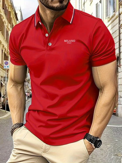 2025 New Men's Polo Shirt MILANO ITALY Letter Print Summer Lapel Stripes Men Short Sleeve Casual Breathable Light Luxury T-Shirt