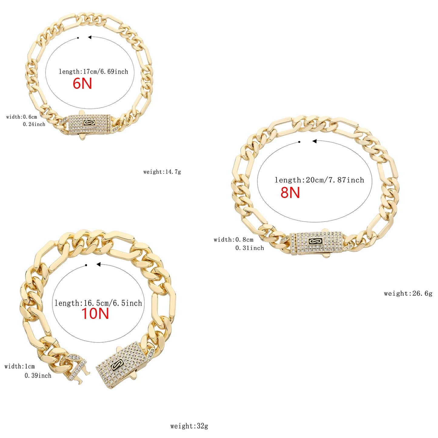 14K Monaco new chain for men and women, brass, cubic zirconia, fashionable Monaco bracelet for men and women