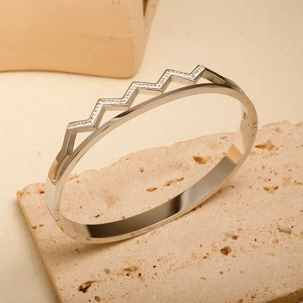 Stainless Steel Inlaid Zircon Bangle Round Bracelets