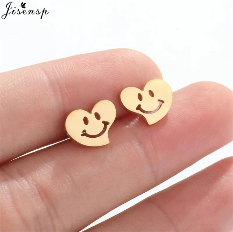 Mini Stainless Steel Earings Fashion Jewelry Cute Heart Music Leaf Bunny Sun Stud Earrings for Women Lion Ear Studs Pendientes