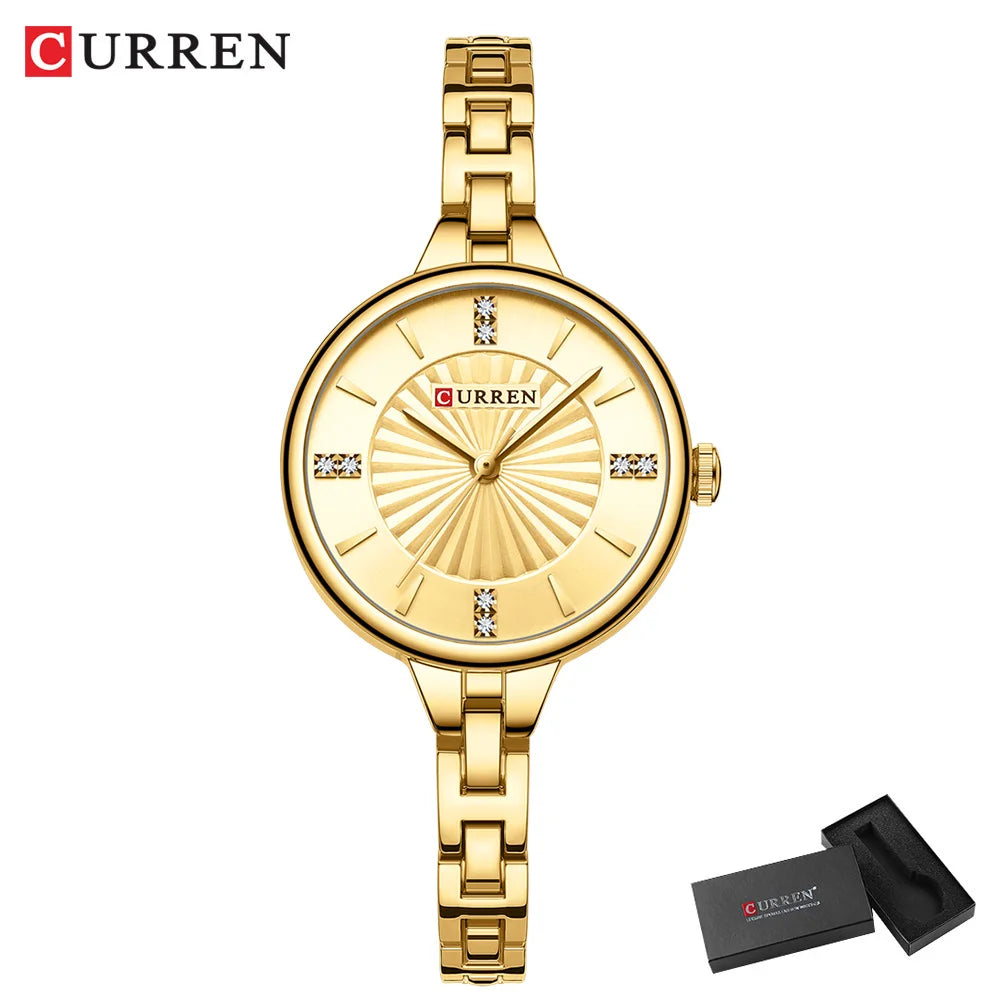 CURREN Luxurious and Elegant Round Dial with Stainless Steel Bracelet Fashion Dress Quartz Watches for Women