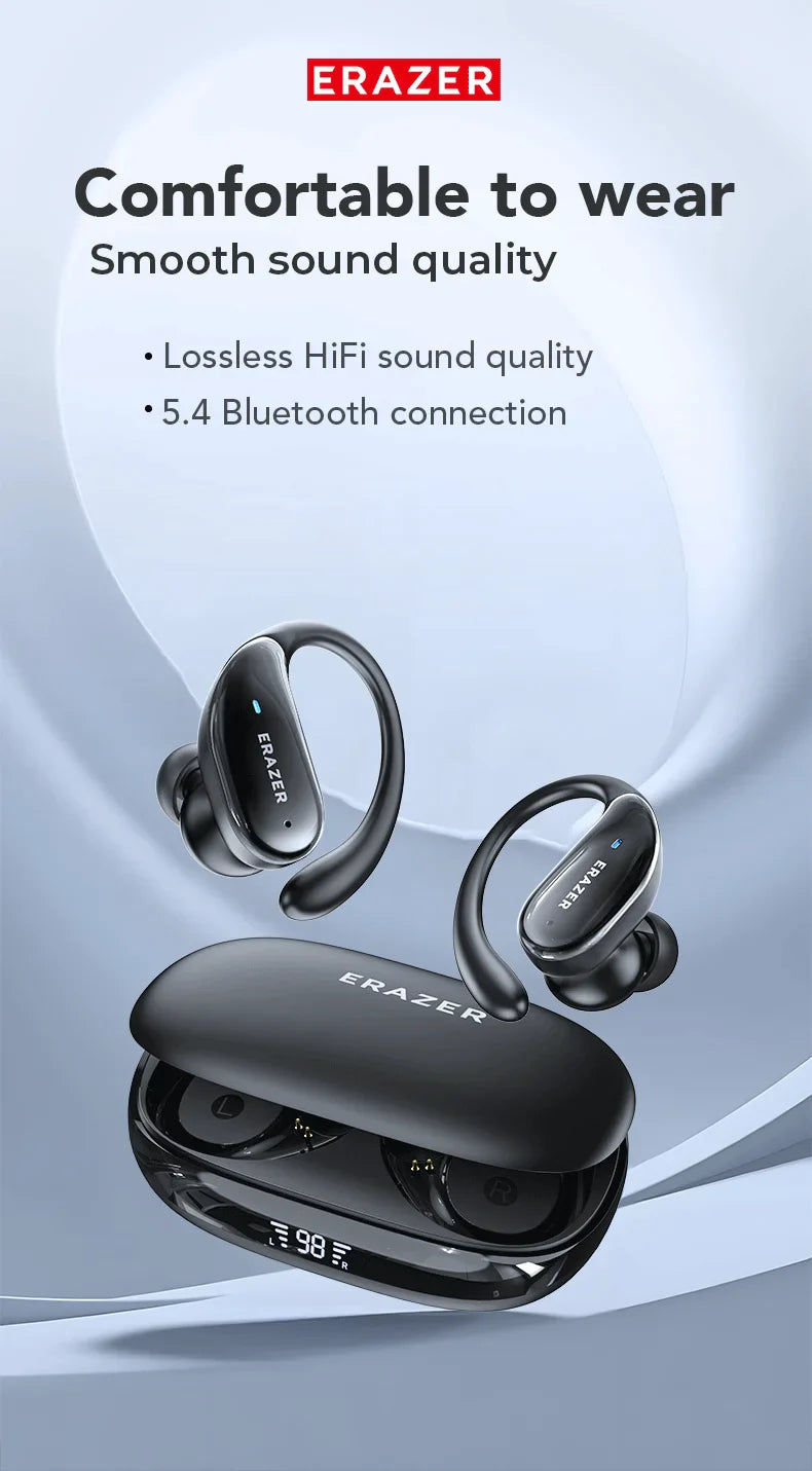 ERAZER XT80 Sports Wireless Headphones with Mics, Button Control, LED Power Display,Hifi Stereo Sound