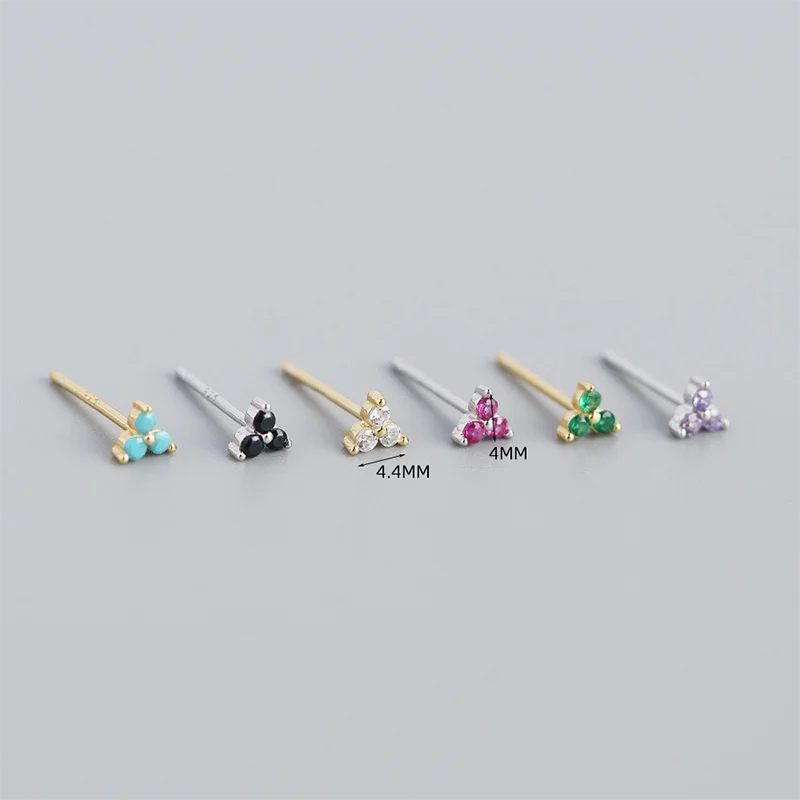 WANTME 925 Sterling Silver Romantic Color Zircon Three-petal Flower Stud Earrings for Women Fashion Huggies Piercing Jewelry