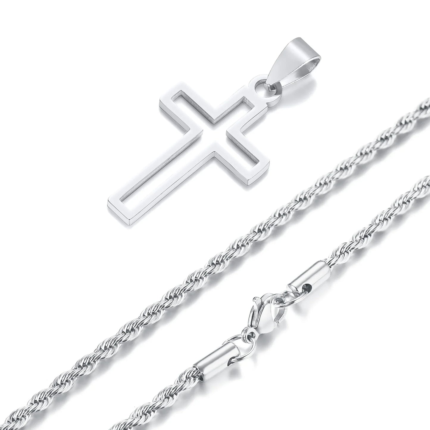 Casual Hollow Cross Necklaces for Men Boys,Waterproof Stainless Steel Cross Pendant Necklace,Religious Faith Prayer Jewelry Gift