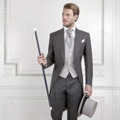 Men Suit 3 Pieces With Gray Vest Striped Trousers Business Casual For Wedding Groom