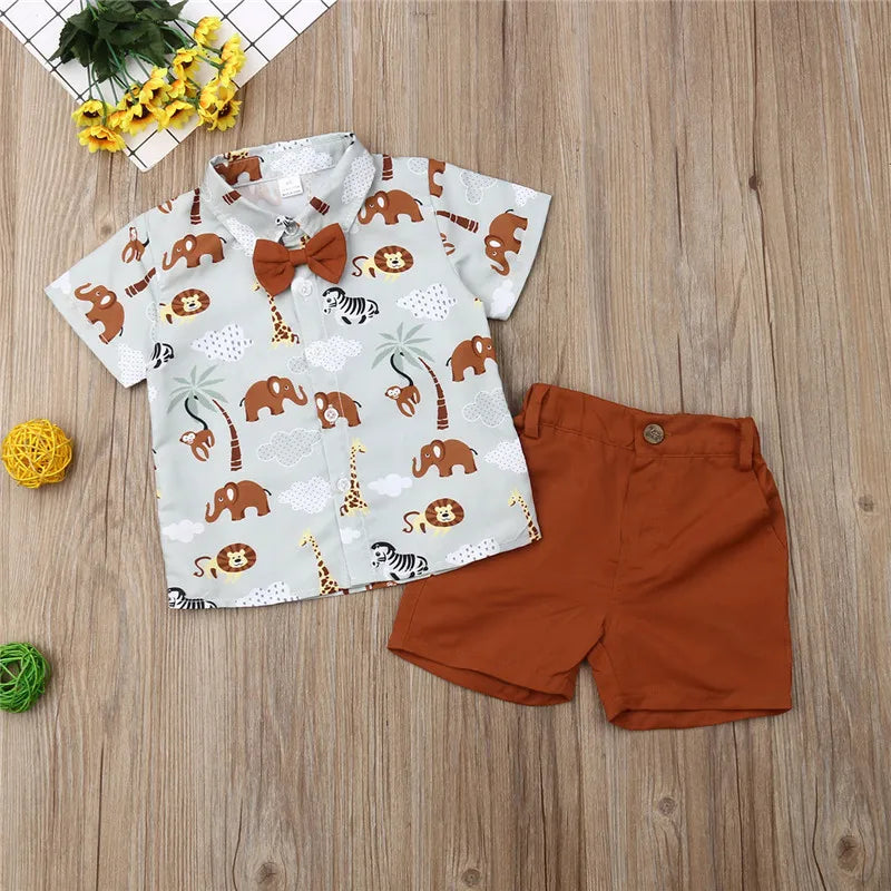 1-5years Kids Boys Printing Clothes Set Casual Short Sleeve T-Shirt + Short Pants Suit For Boys Summer Casual Outfits