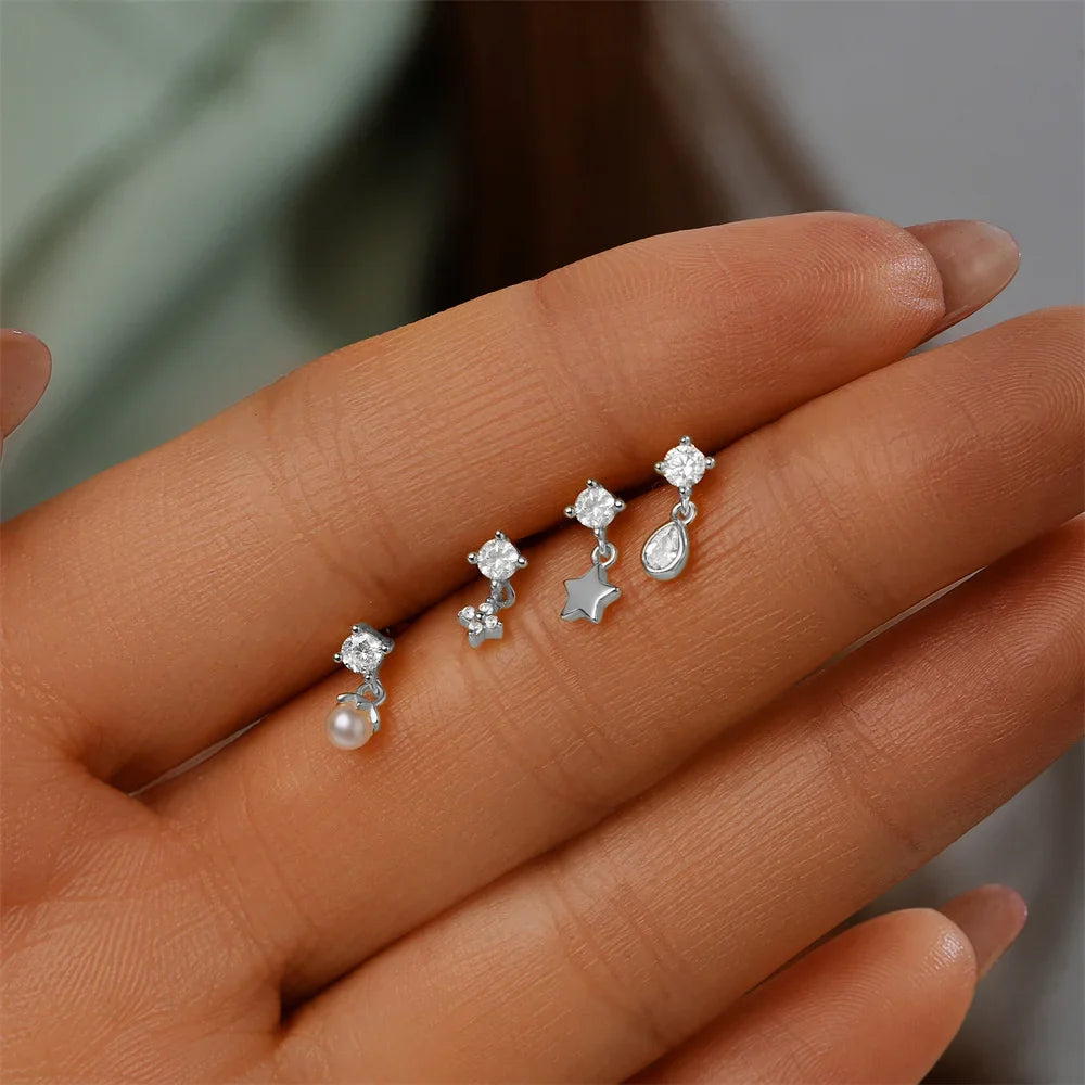 ROXI 925 Sterling Silver Star/Flower/Pearl Zircon Dangle Earrings For Women 1pc Simple Earrings For Women Girl Wedding Gift