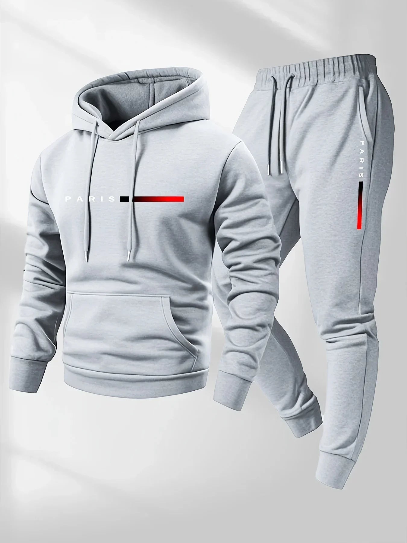 PARIS Letter Print Sweatshirt Suit Men's Fleece Hoodie Pants Set Spring Autumn Winter Warm Casual Sports Pullover Trousers Sets