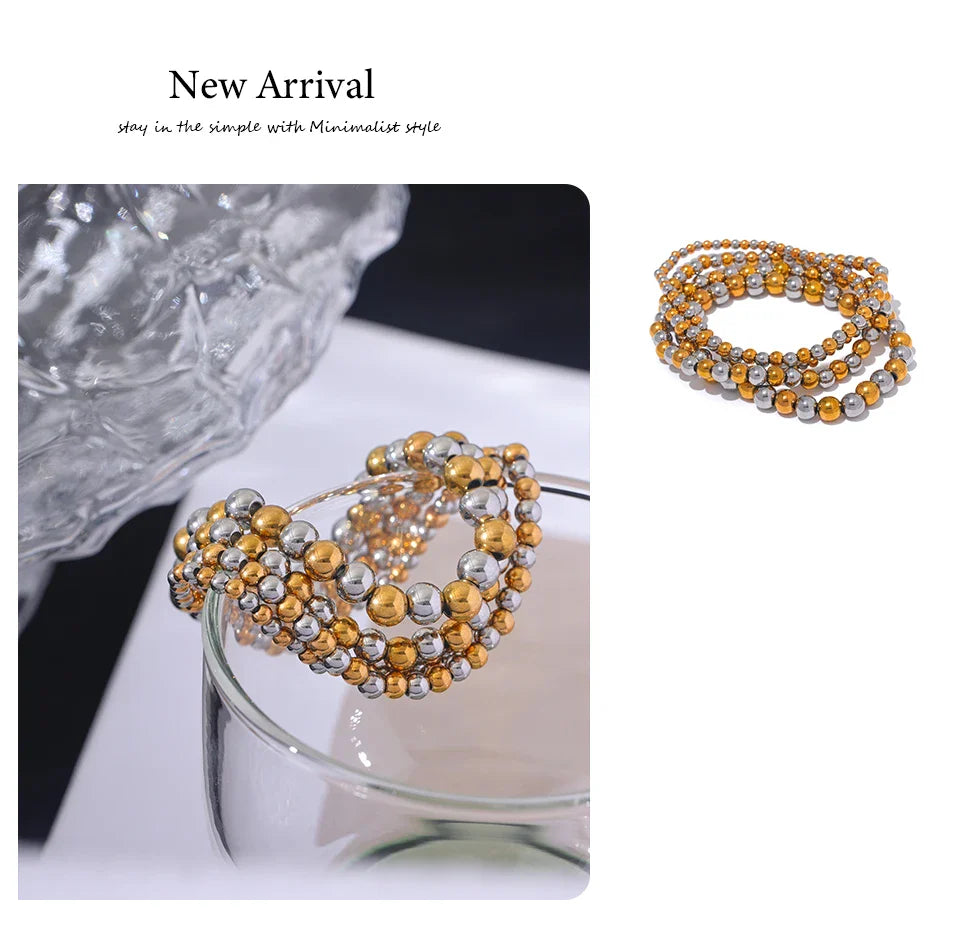 Yhpup 3/4/5/6 MM Stainless Steel Beads Daily Handmade Elastic Bracelet Bangle Waterproof Wrist Wholesale Gold Color Jewelry Men