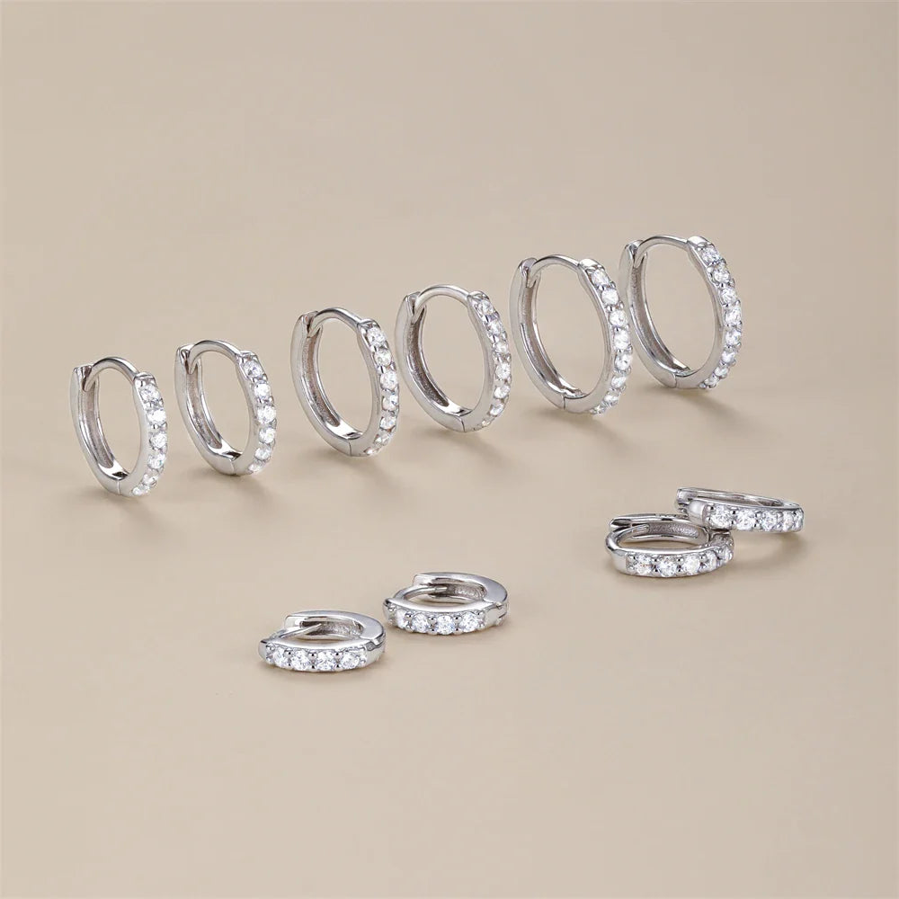 Silver 925 1 pair Women Small Hoops Earring Piercing Ear Cartilage Tragus Simple Thin Circle Anti-allergic Ear Buckle