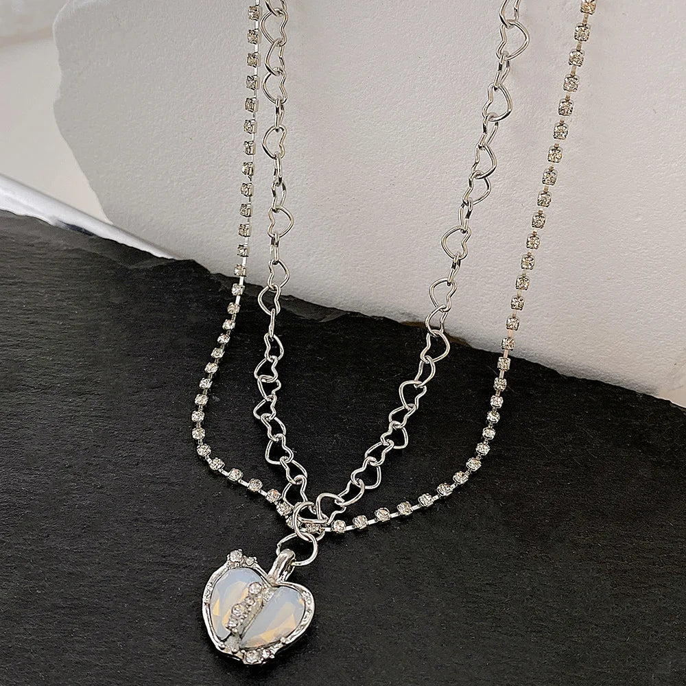 Y2K Accessories Fashion Peach Heart Water Drop Pendant Necklace Pink Crystal Egirl Sweet Cool Clavicle Chain Aesthetic Jewelry