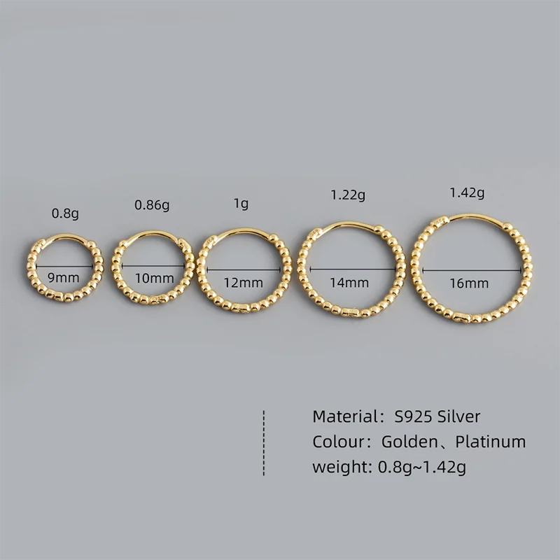 WANTME 925 Sterling Silver Fashion Minimalist Beads Huggies Hoop Earrings for Women Trend Charm Ear Buckle Bohemian Jewelry Gift
