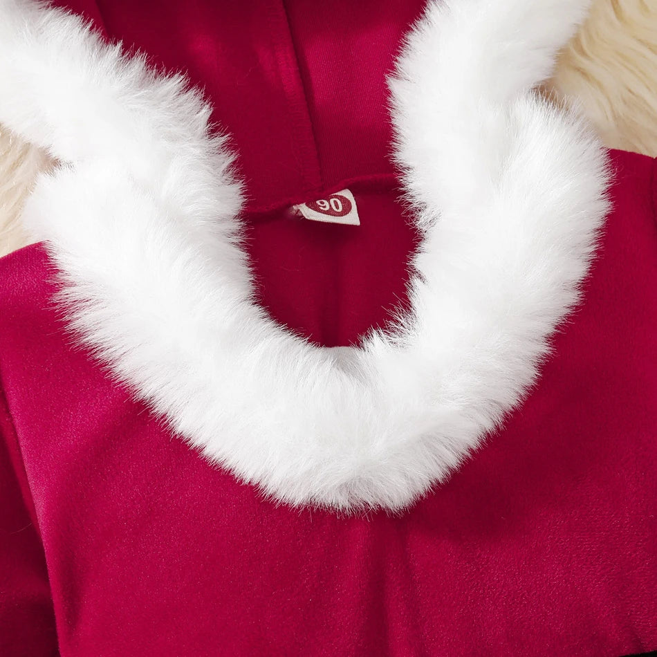 Christmas Party Girl Red Velvet Dress Children Fantasy Princess Frock Winter
