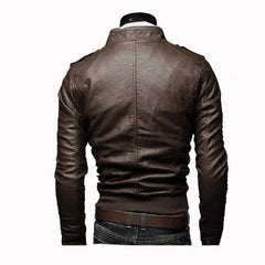 Men Faux Leather Jacket Zippers Men's Stand Collar Coat Spring Autumn Casual