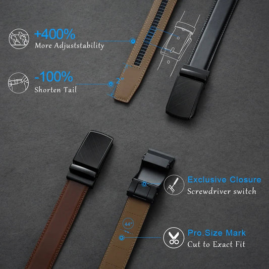DOOPAI Mens Leather Belt Multiple Colors Automatic Available Belts Leisure Fashion Ratchet Belts for Men Pants Waistband