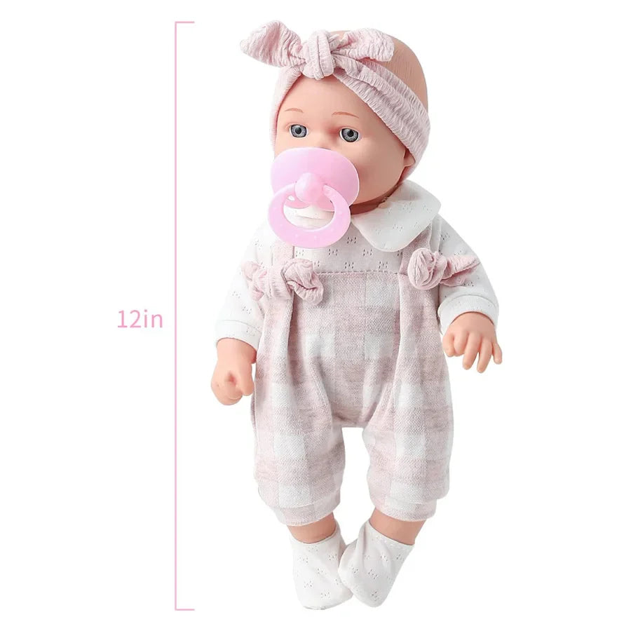 12inch Reborn Baby Dolls With Pink Cloths Pacifier Feeding Bottle Realistic Newborn Doll Vinyl Bebe Doll Toddler Children's Toy