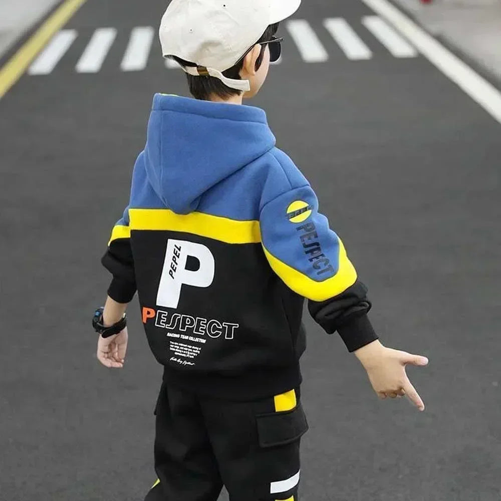 Boys Clothes Set Kids Letter Print Hoodies+Pants 2pcs Tracksuit Teenagers Thick Costume 4 To 14Yrs Big Children's Clothing Suits