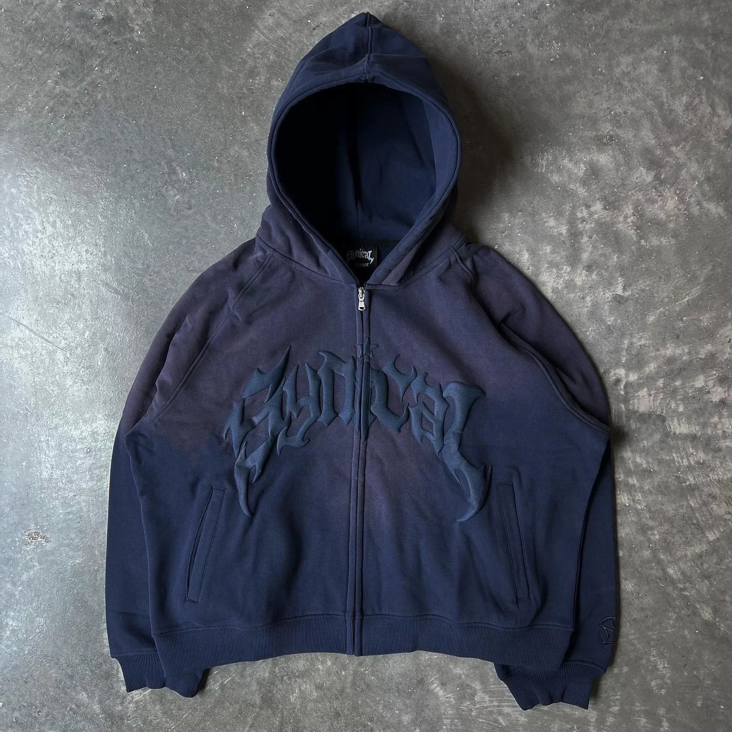 Hooded American retro zipper sweatshirt Gothic letter star print hoodie trendy men's casual