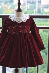 Kids Spanish Dress Girls Hand Made Smocking Red Dress Baby Smocked