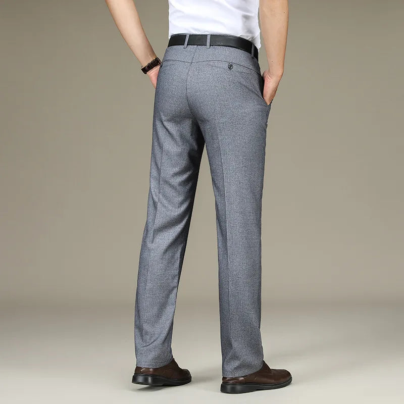 Suit Trousers For Men Straight flat linen Black Business Formal Dress Pants