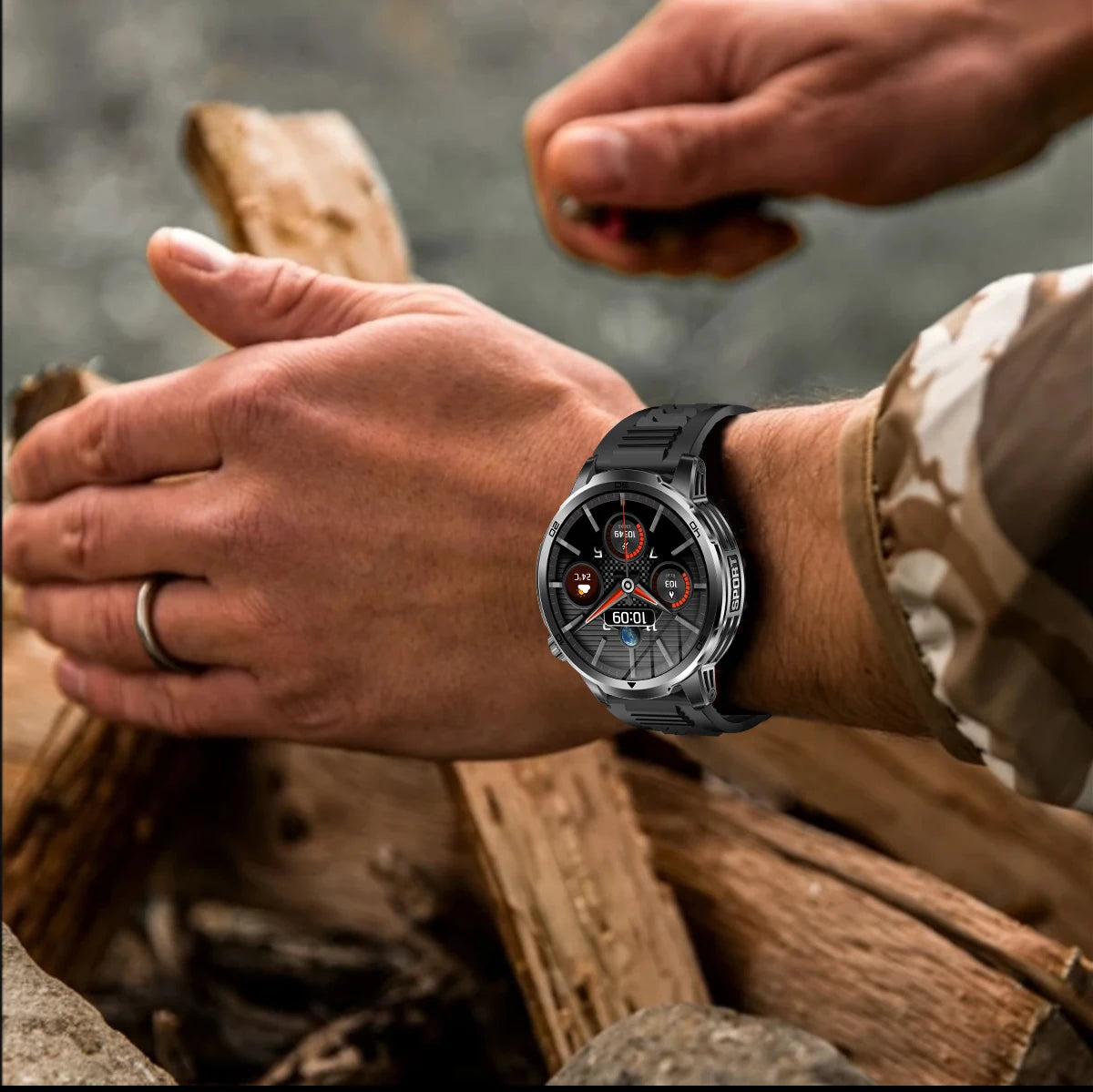 1000mAh Super Large Battery Military Smart Watch BT Call LED Flashlight SOS Alarm 5ATM Waterproof Outdoor Tactical Watches Men