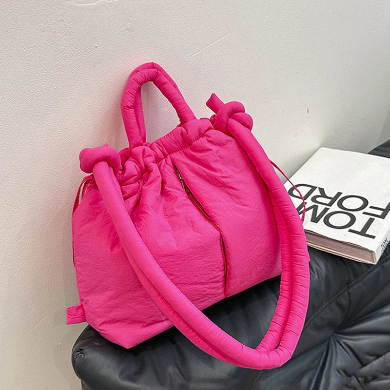 Fashion Casual Large Capacity Puffer Tote Bag Designer Padded Nylon Women Shoulder Bags Handbags Knotted Strap Crossbody Bags