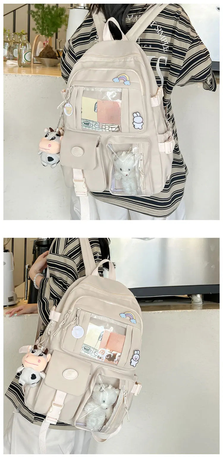 New Cute Nylon Backpack Suitable for Young Girls, Female Students, and Ladies, Multi-Pocket Student Backpack