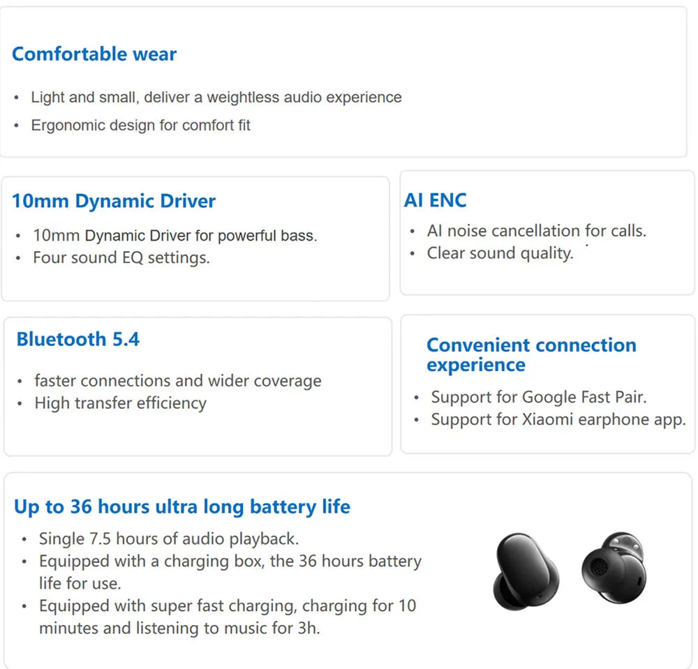 Global Version Redmi buds 6 Play Earphone AI noise cancellation for calls 10mm Dynamic Driver Bluetooth 5.4 TWS Headphone