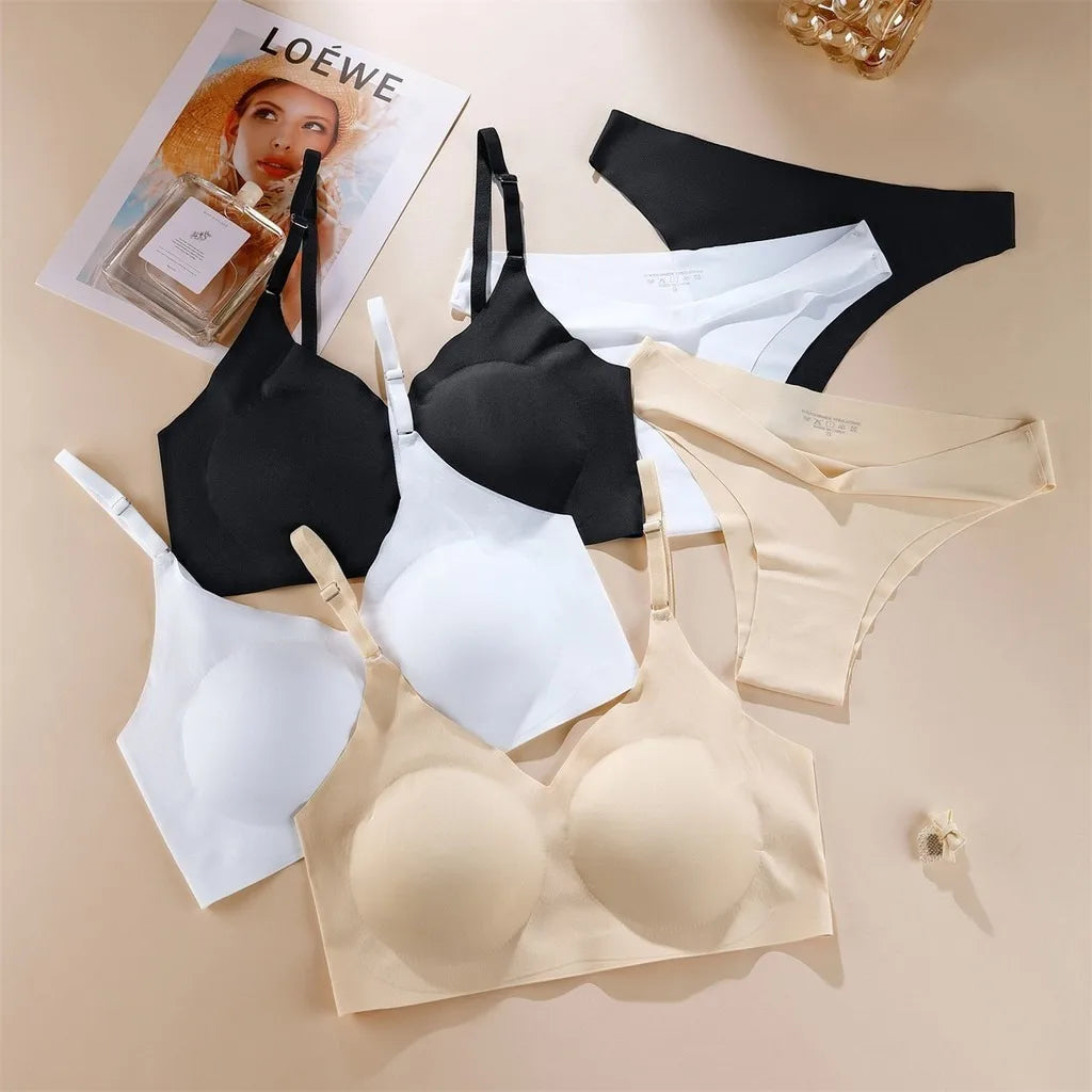 Women Underwear Set Ice Silk Seamless panties Low Waist Beautiful Back