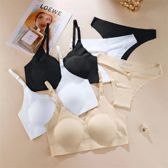 Women Underwear Set Ice Silk Seamless panties Low Waist Beautiful Back