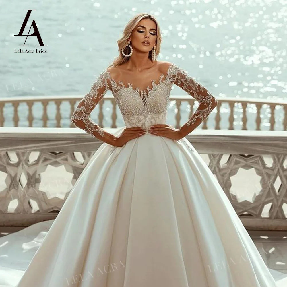 White Bridesmaid Dresses: Wedding Dress Beaded Satin Ball Gown Elegant Princess