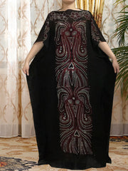 Abayas For Women Dubai With Hijabs Black Round Neck Embroidered Loose African