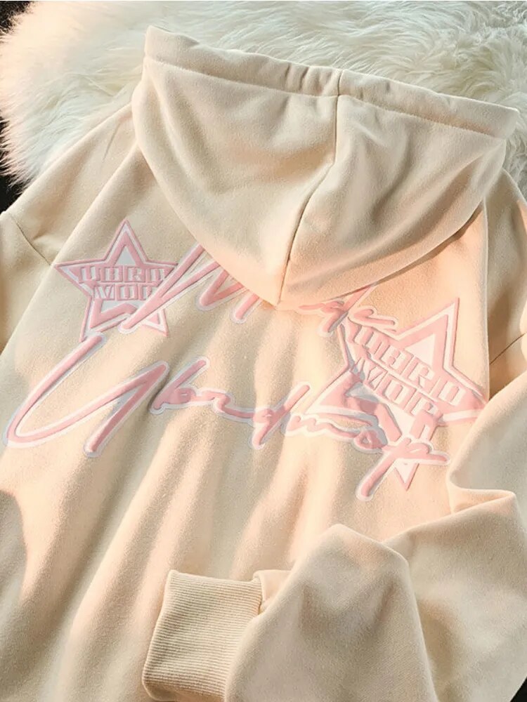 Deeptown Vintage Zip Up Hoodies Women Harajuku Hip Hop Letter Print Coats