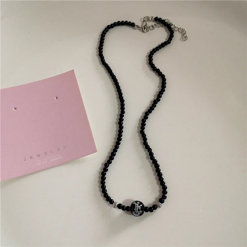 Gothic Black Peach Heart Star Pendant Necklace For Women Men Sliver Color Love Short Choker Punk Y2K Charms Jewelry Accessories