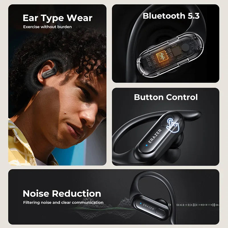 Erazer XT60 Wireless Headset Bluetooth 5.3 Bass Stereo Sports Headset with Microphone,Super Long Endur With Mic