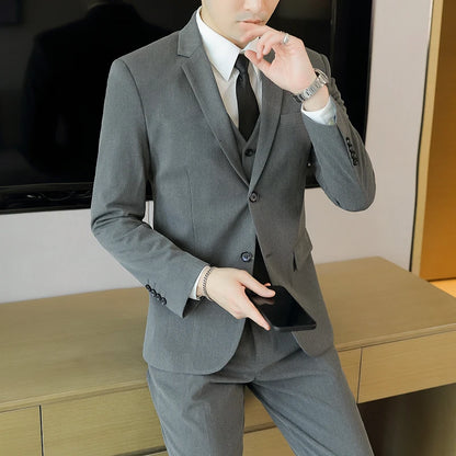 High-end men's wedding suit (suit + vest + trousers) 2023  New fashion and handsome banquet 3/2 sets Four Seasons  Smart Casual
