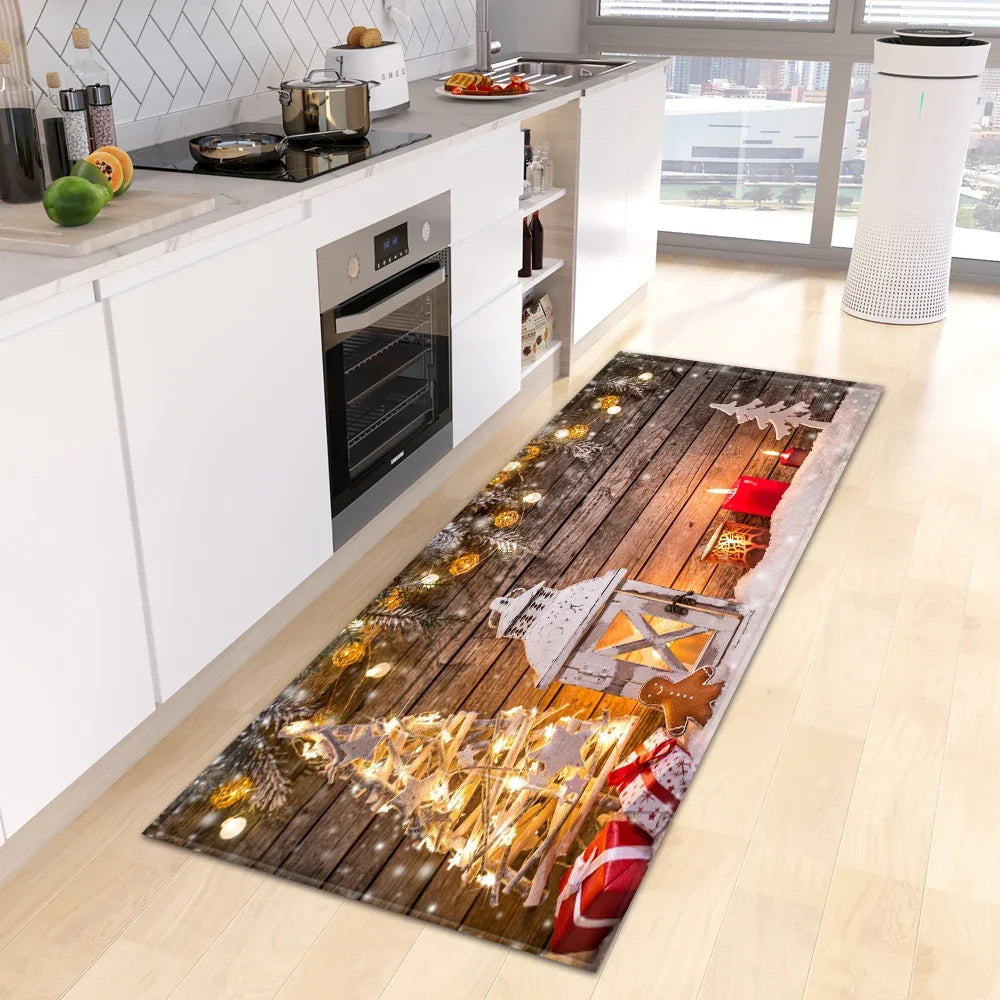 Christmas Kitchen Floor Mat Home Entrance Doormat Decor Bathroom Anti-Slip Foot Pad
