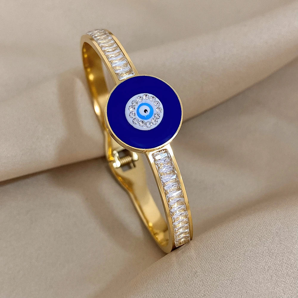 Evil Eye Bracelet Exquisite Stainless Steel Hollow Evil Eye Decorative Charm Bracelet Bangles with Rhinestones