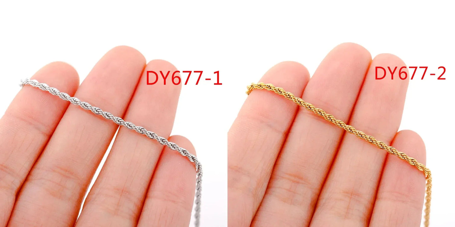 5Pcs/Lot Stainless Steel Bead Rope Link/Cuban/Paperclip Links Snake Chain Necklace Diy Women Jewelry 18K Gold Color Neck Chains