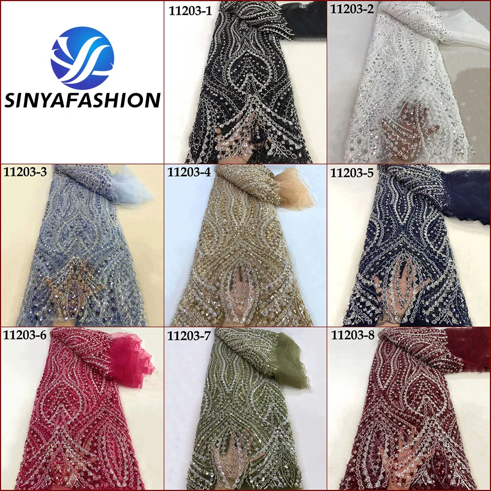 Evening wear Dresses: Super Heavy Beaded Lace Fabric Dress
