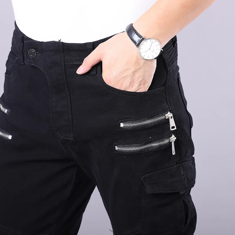 Double Zipper Metal Style Motorcycle Pants Men For Woman Outdoor Riding Jeans