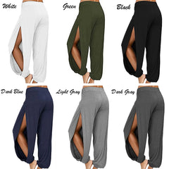 Women Fashion Yoga Pants High Waisted Slit Wide Leg