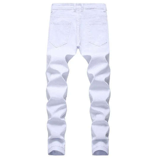 Men's White Jeans Fashion Hip Hop Ripped Skinny Men Denim Trousers Slim Fit Stretch